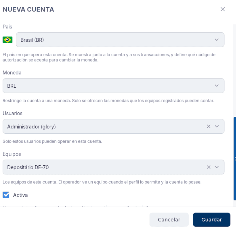 Nueva cuenta, segunda parte: País, Moneda, Usuarios, Equipos y Activa