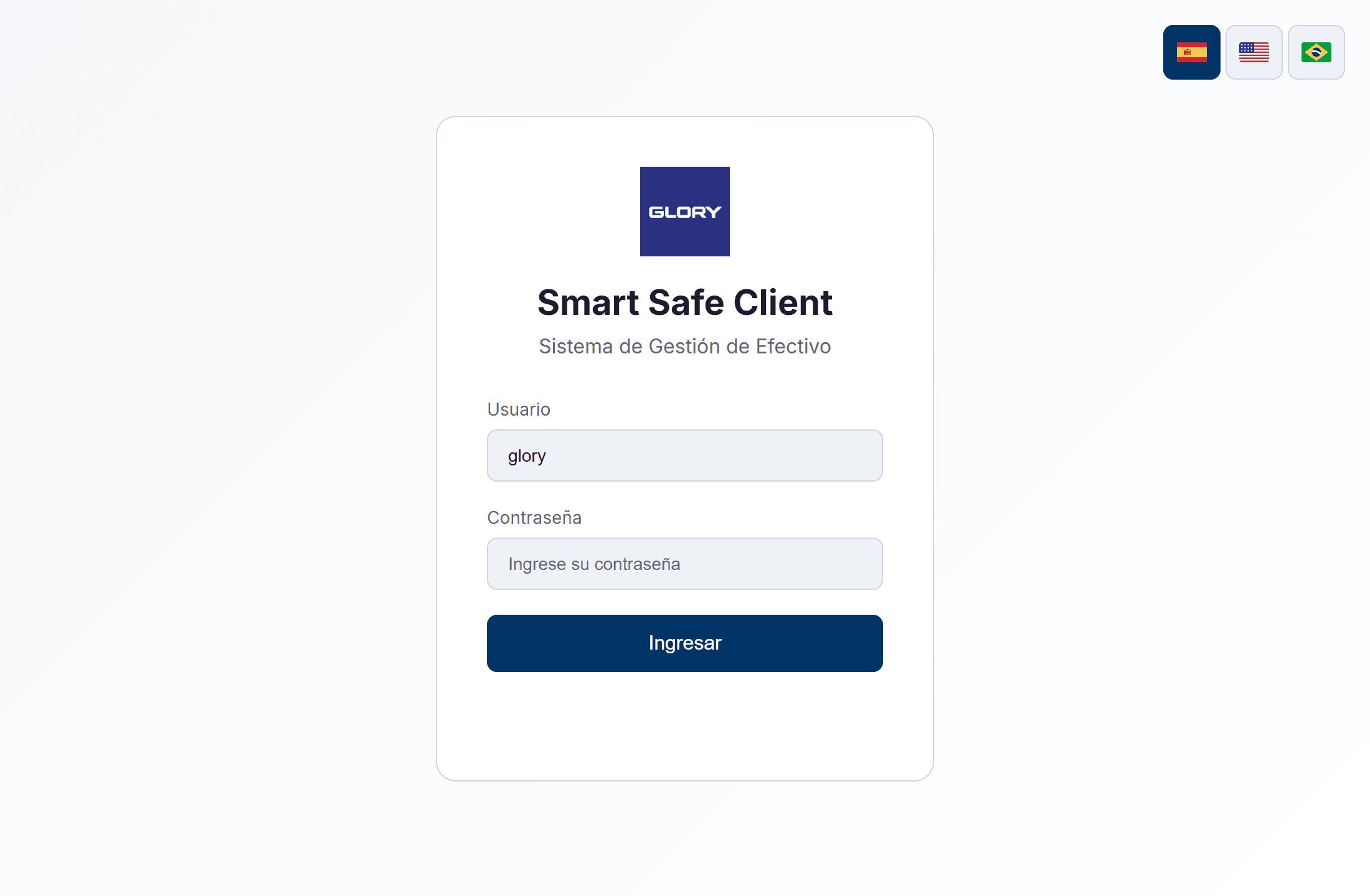 Pantalla de inicio de sesión del Smart Safe Client en español