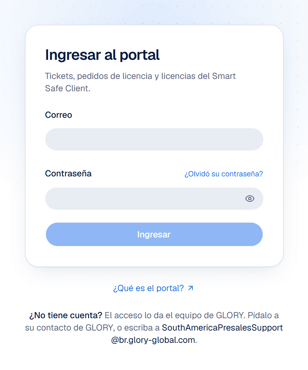 Portal: pantalla «Ingresar al portal» con los campos Correo y Contraseña